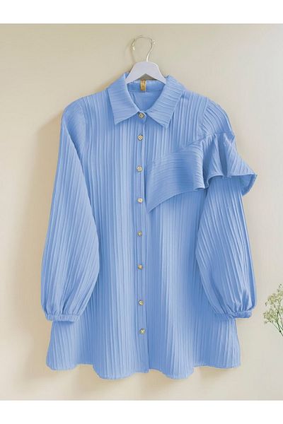 Modamorfo Elastic Tunic with Ruffle Detail on the Sleeve - Baby Blue