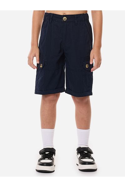 Victor and Jane By Styli Boys Navy Blue Solid Cargo Shorts with Belt Loops