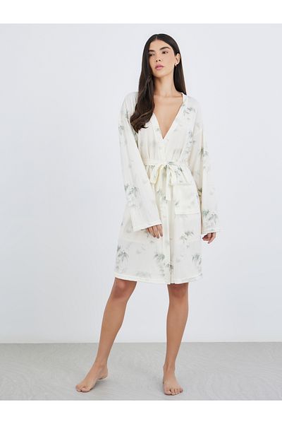 Styli Tropical Print Tie Side Robe