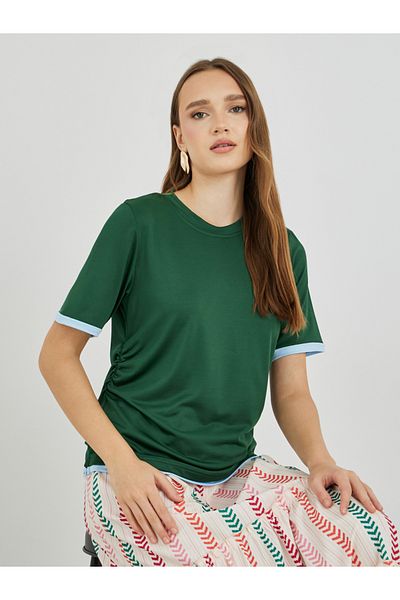 Styli Color Block Side Ruched Detail T-Shirt