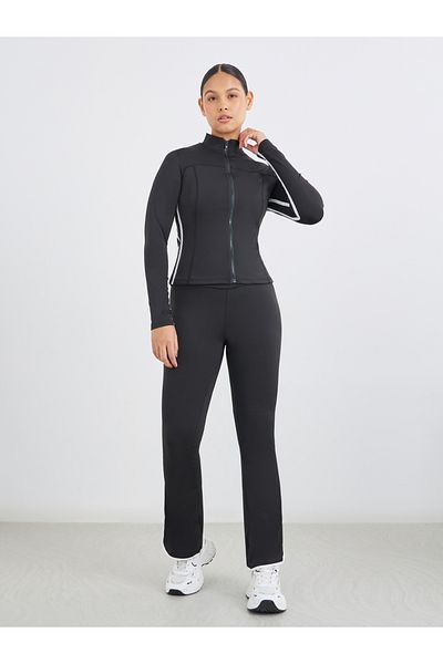 Styli Contrast Dual Striped Zip-Up Jacket and Flared Leggings Set