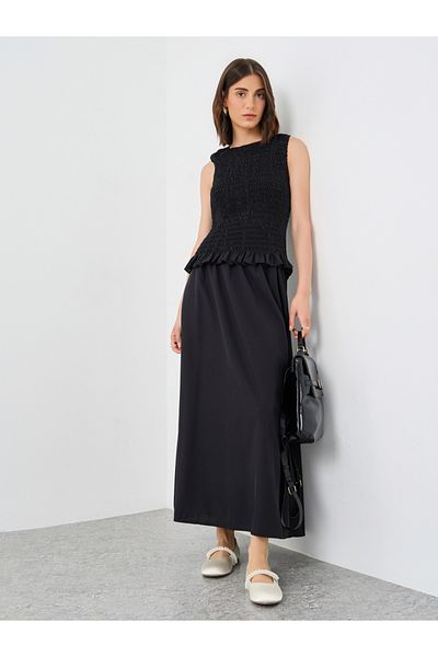 Styli Solid Smocking Detail Top and Midi Skirt Co-Ords