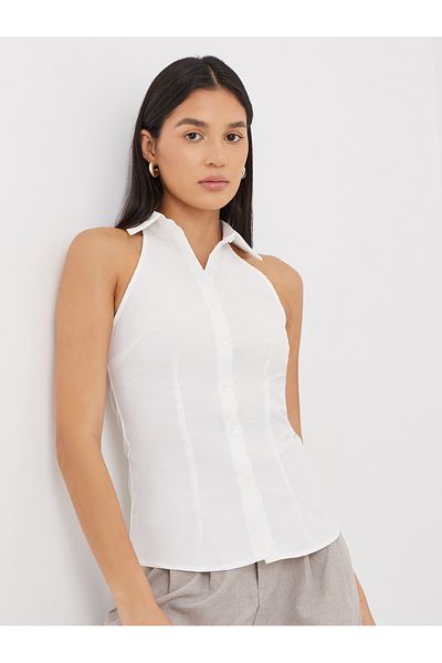 Styli Women White Sleeveless Fitted Shirt