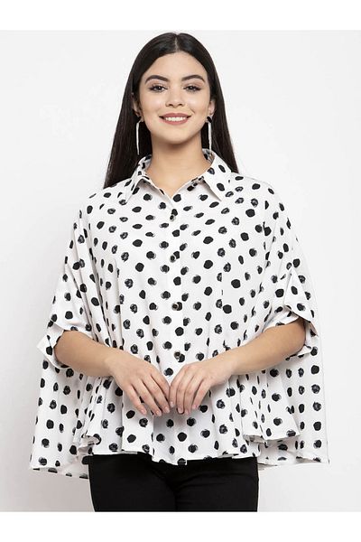 Kassually By Styli Polka Dot Print Cape Sleeve Shirt