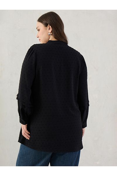 Styli Plus Black Dobby Longline Shirt