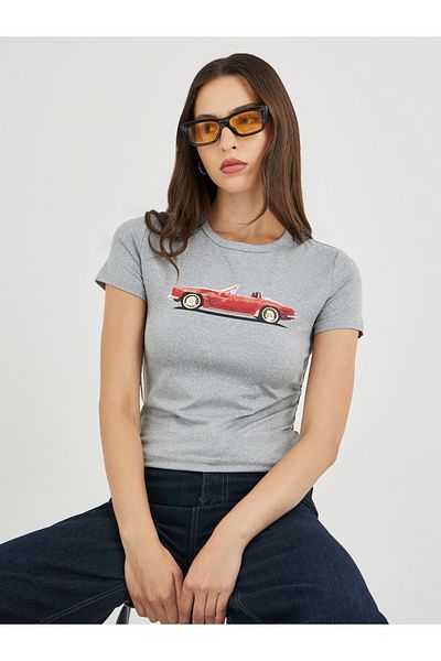 Styli Vintage Car Print Slim Fit T-Shirt
