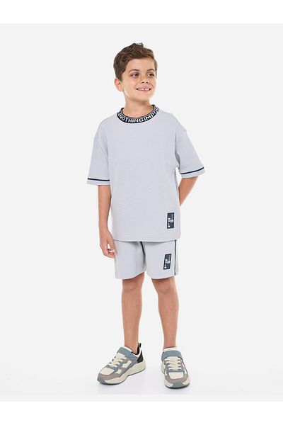 Victor and Jane By Styli Blue Cotton Short Sleeve T-Shirt and Shorts Set