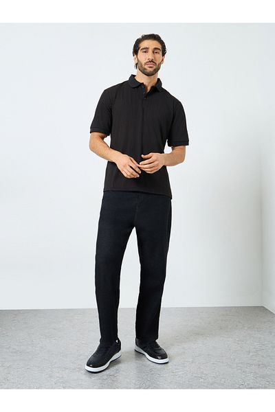 Styli Black Solid Regular Fit Polo T-Shirt