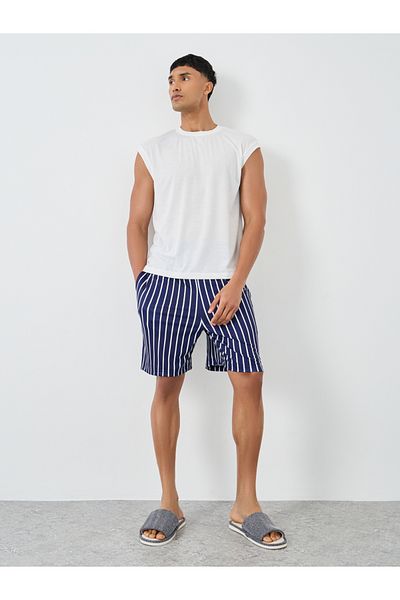 Styli Solid Tank Top and Striped Shorts Set