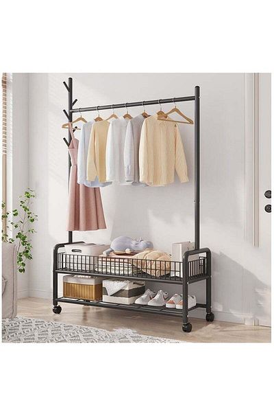 COOYA Metal Clothing Rack, With Bottom Shelf, 4 360° casters,Easy Assembly for Hanging Skirts, 176 cm