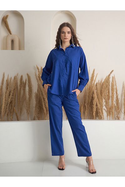 Sanskrutihomes By Styli Solid Pure Cotton Buttoned Shirt and Pants Co-Ords
