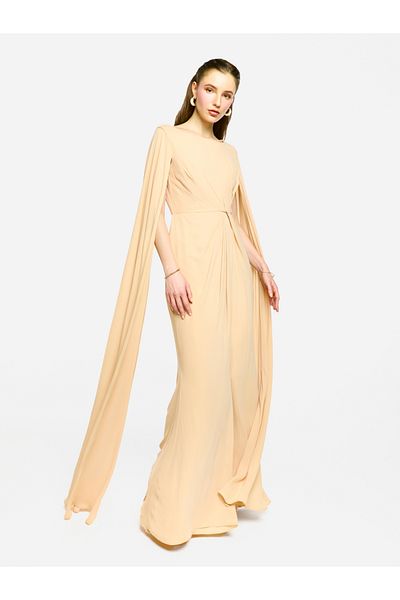 House of Moda By Styli Twisted Front Draped Cape Sleeves Maxi Dress
