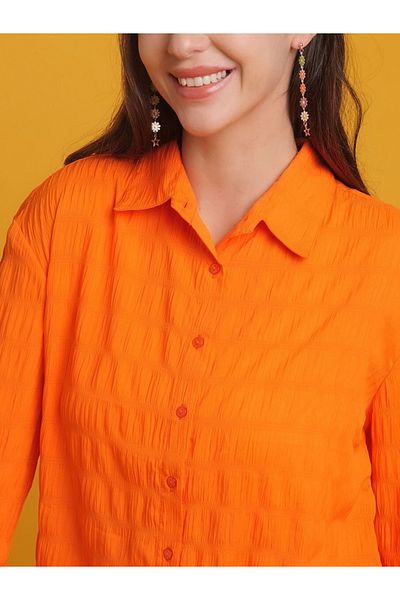 Freehand By Styli Women Orange Seersucker Oversized Shirt