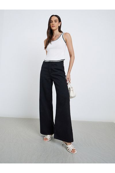 Styli White Ribbed Tank with Contrast Trim