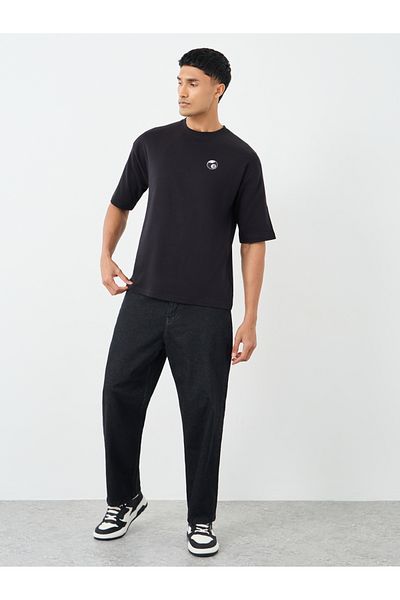 Styli Men Black Graphic Print Oversized T-Shirt