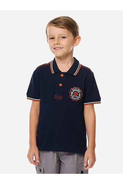 Victor and Jane By Styli Boys Navy Blue Embroidered Detail Short Sleeve Polo T-Shirt