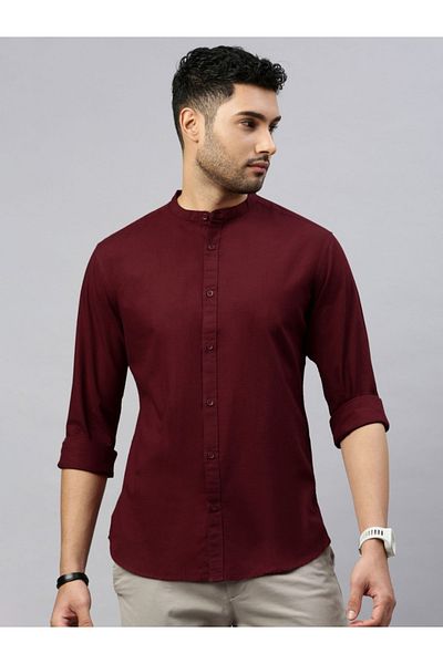 British Club By Styli Mandarin Collar Long Sleeve Slim Fit Shirt