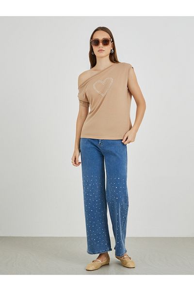 Styli Embellished One Shoulder Short Sleeve T-Shirt