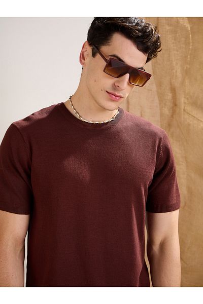 Mascln Sassafras By Styli Brown Premium Knit Short Sleeve T-Shirt