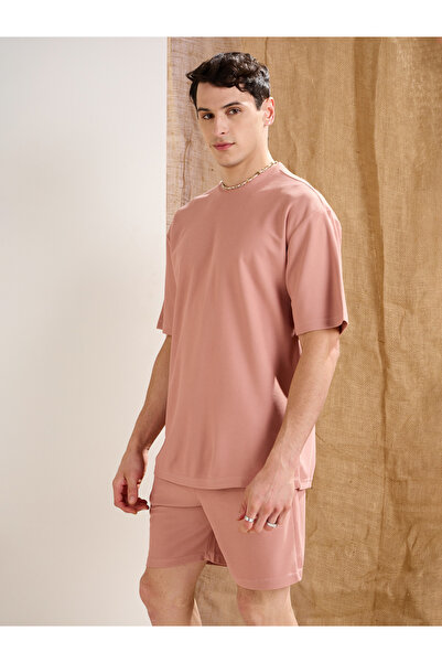 Mascln Sassafras By Styli Pink Waffle Knit Oversized T-Shirt