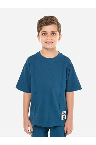 Victor and Jane By Styli Boys Navy Cotton T-Shirt and Shorts Set