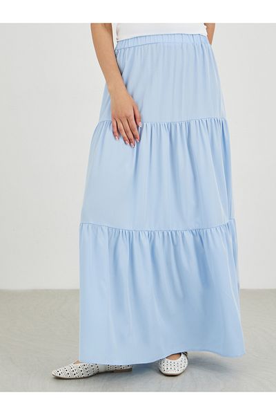 Styli Blue Tiered Maxi Skirt with Elastic Waist