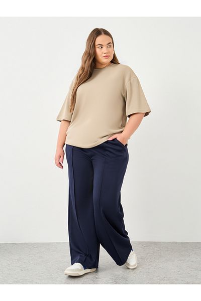 Styli Plus Wide Leg Joggers with Pintuck Detail