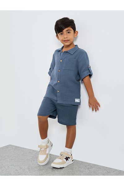 Styli Double Gauze Plain Shirt and Shorts Set