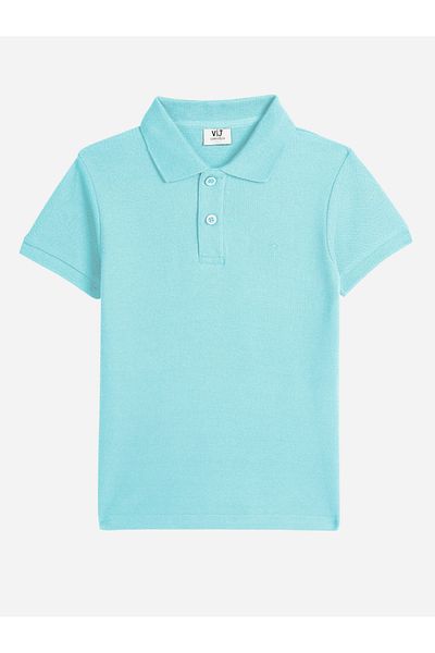 Victor and Jane By Styli Boys Blue Solid Short Sleeve Polo T-Shirt