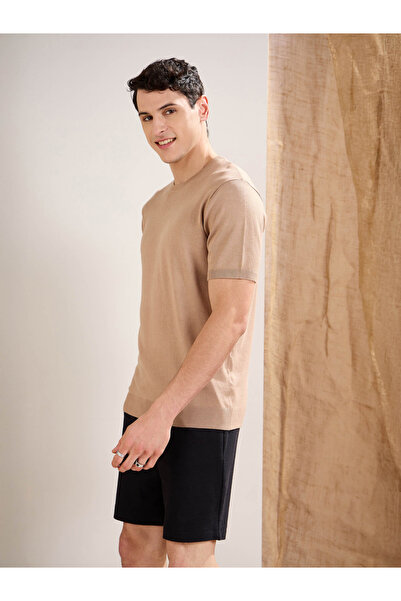 Mascln Sassafras By Styli Beige Premium Knit Short Sleeve T-Shirt