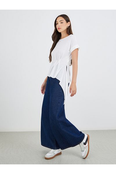 Styli Solid Side Pleated Detail Regular Fit T-Shirt