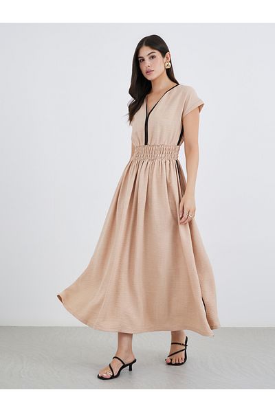 Styli Plain Short Sleeves Kaftan Maxi Dress