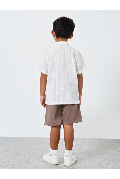 Styli Embroidery Detail Textured Shirt and Shorts Set