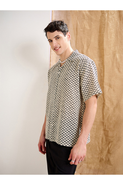 Mascln Sassafras By Styli Men Crochet Short Sleeve Relaxed Fit Shirt