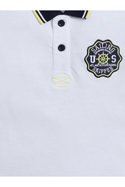 Victor and Jane By Styli Boys White Embroidered Detail Short Sleeve Polo T-Shirt