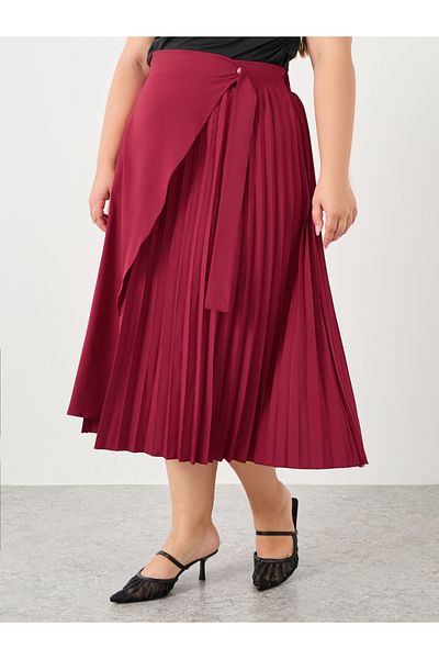 Styli Plus Pleated Midi Skirt with Overlap Detail