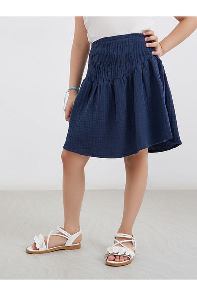 Styli Blue Flared Smocked Mini Skirt