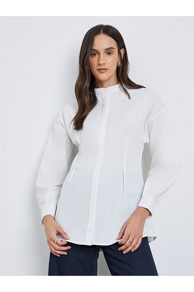 Styli Plain Longline Shirt with Fold Pleated Detail