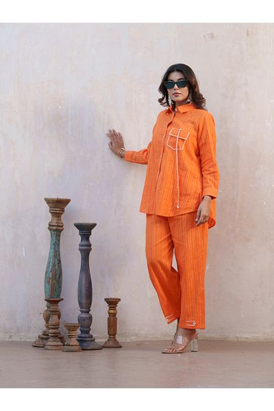 DW By Styli Striped Spread Collar Shirt and Trousers Co-Ords Set