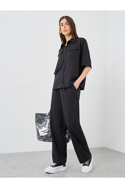 Styli Solid Pocket Short Sleeve Shirt and Pants Co-Ords