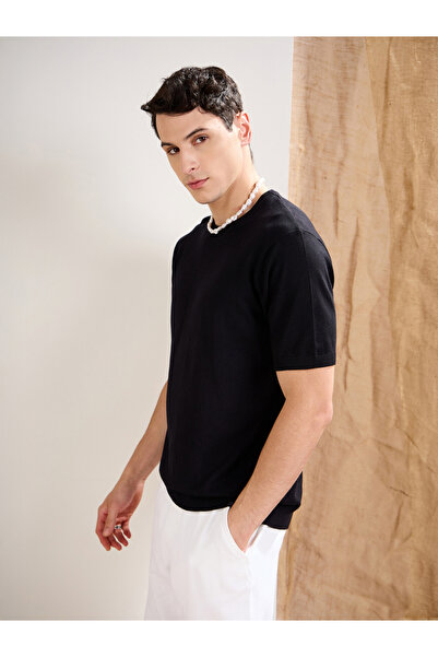 Mascln Sassafras By Styli Black Premium Knit Short Sleeve T-Shirt