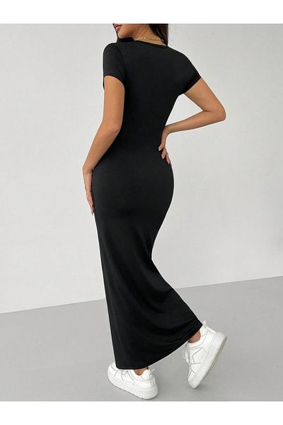 Styli Solid Short Sleeve Bodycon Maxi Dress