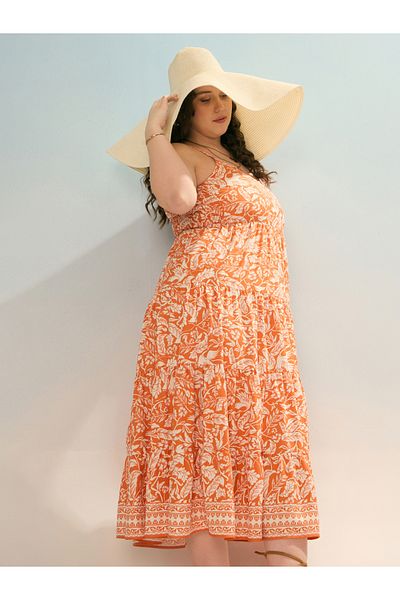 Sassafras By Styli Plus Floral Strappy Tiered Maxi Dress