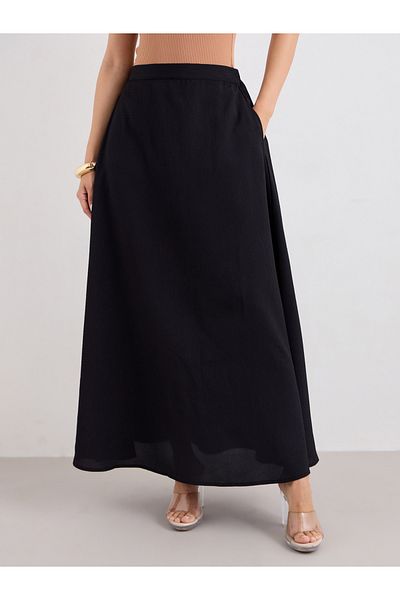 Styli Plain Maxi Skirt with Side Slit Detail