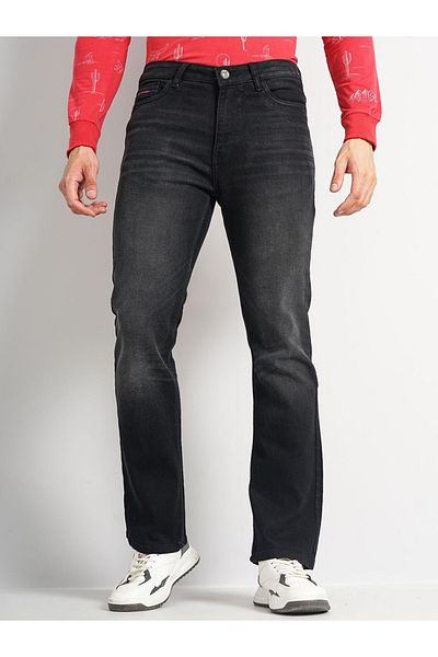 The Indian Garage Co By Styli Men Black Mid Rise Regular Fit Faded Jeans
