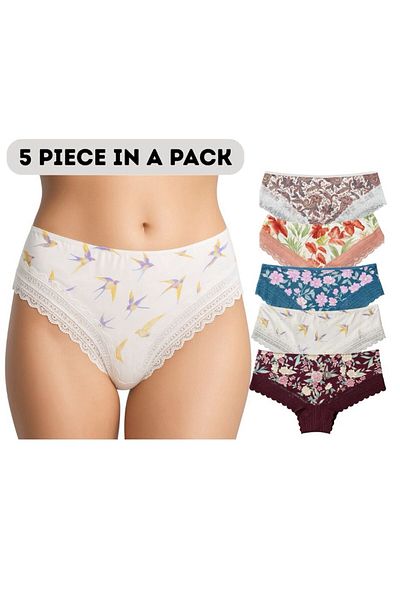 style iconic 5 Piece Floral Lace Panty Set – Comfortable and Stylish Everyday Wear