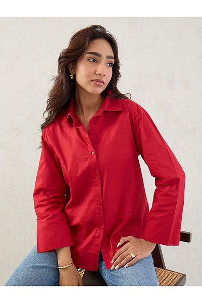 Femmella By Styli Red Poplin Button Through Shirt