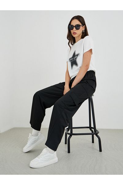 Styli Solid Cargo Pants with Elastic Waist