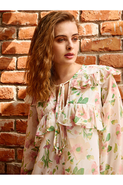 Sassafras By Styli White All-Over Floral Print Ruffle Trim A-Line Mini Dress