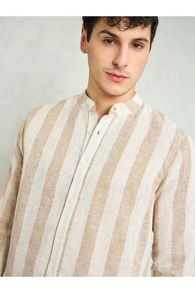 Mascln Sassafras By Styli Men Striped Mandarin Collar Relaxed Fit Shirt